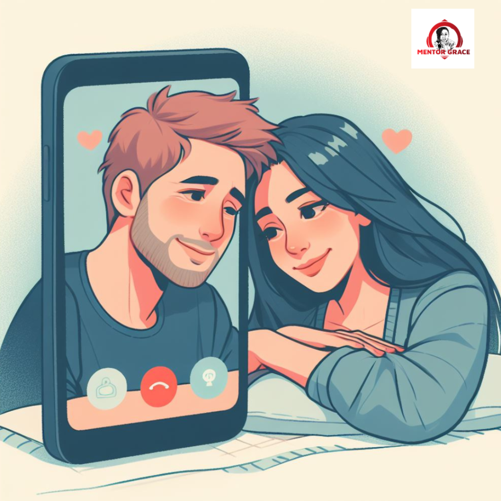 Image of couple in long distance relationship staying connected through video call